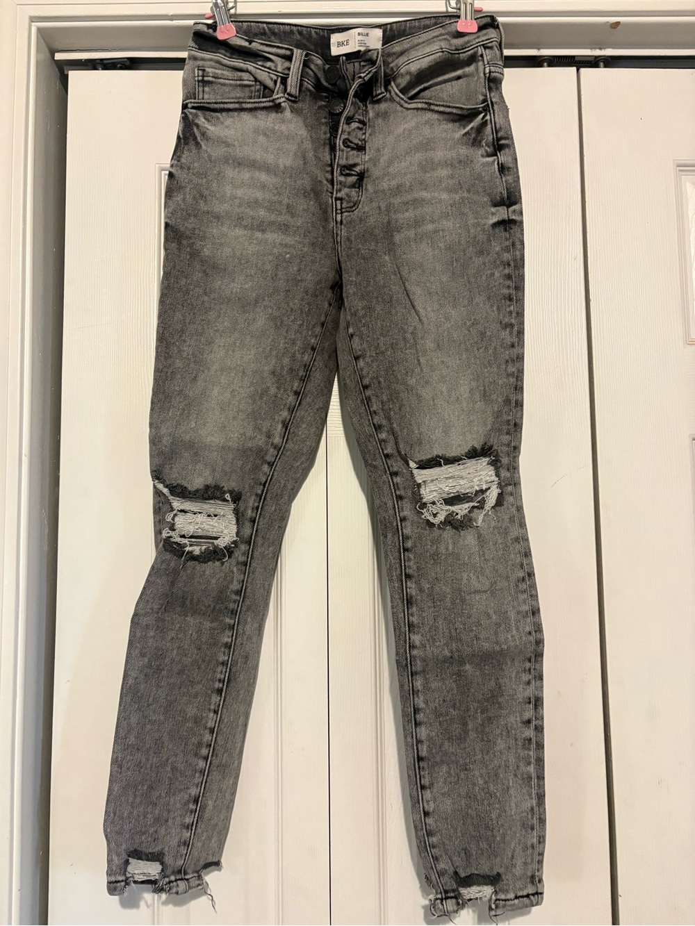 BKE Gray Distressed High-Rise Button-Fly Cropped Jeans